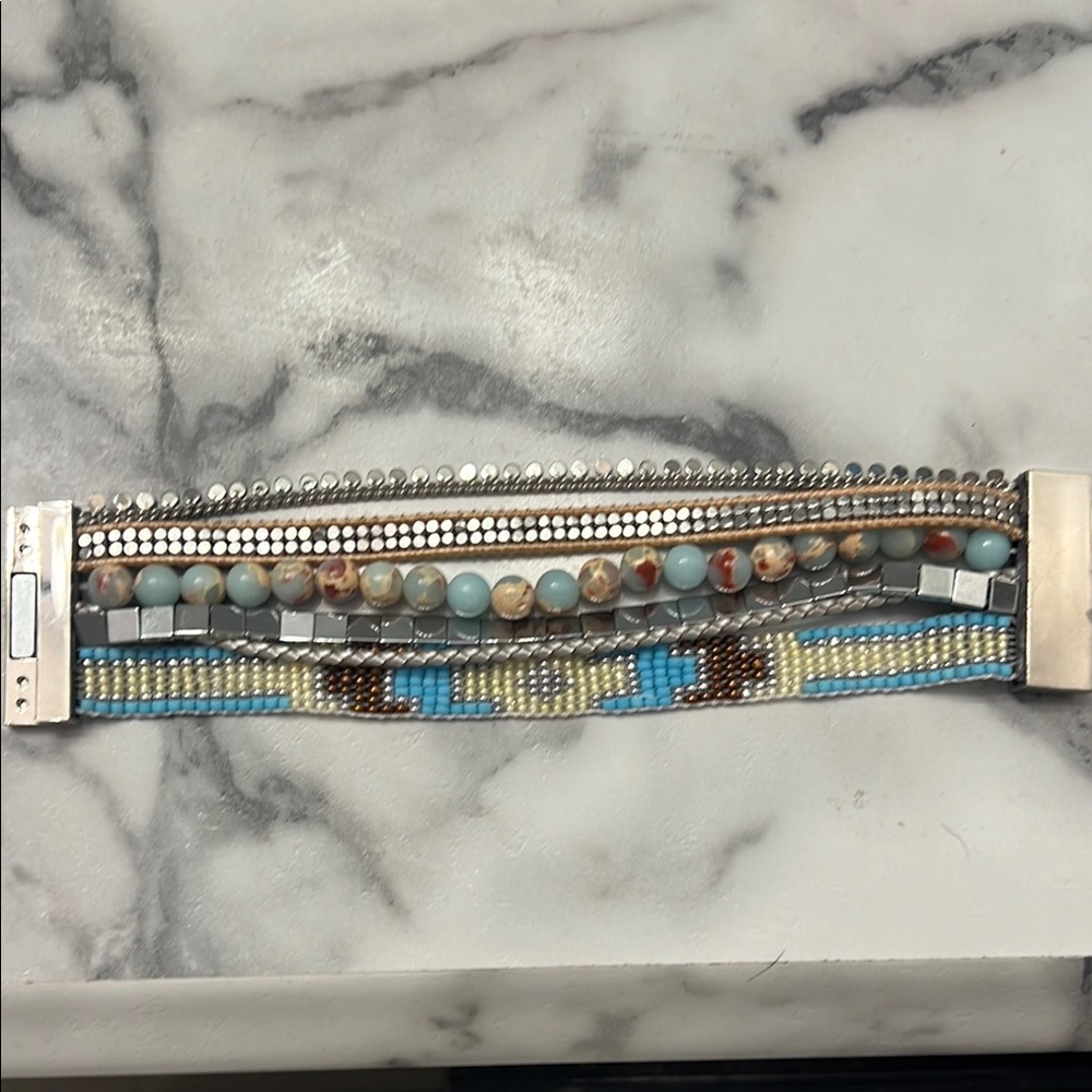 Victoria Emerson Blue and Brown Beaded Bracelet - Picture 2 of 3